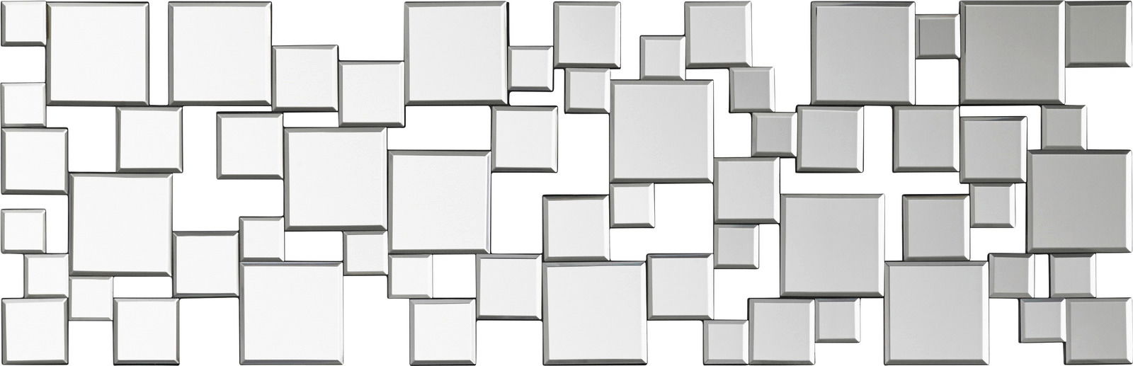 Moderner Wandspiegel mit geometrischem Design aus versetzten rechteckigen und quadratischen Elementen, Frontalansicht.
