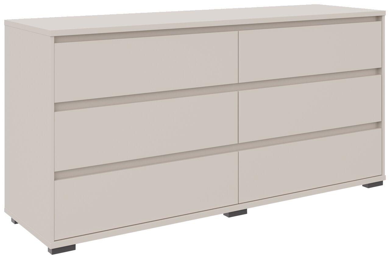 XL-Sideboard in hellem Beige mit sechs Schubladen, seitliche Perspektive