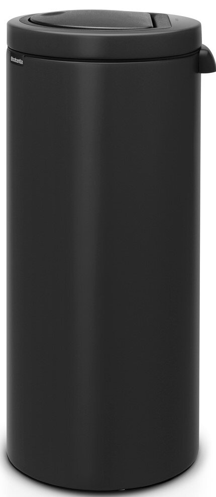 Brabantia Abfalleimer FLAT BIN Schwarzer zylindrischer Abfalleimer mit Schwingdeckel, seitliche Perspektive