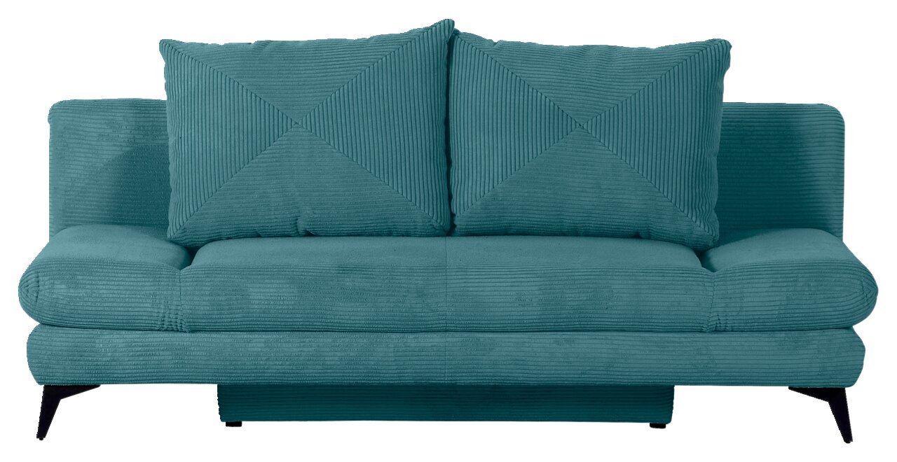 Grünes Funktionssofa mit zwei großen Kissen, Vorderansicht