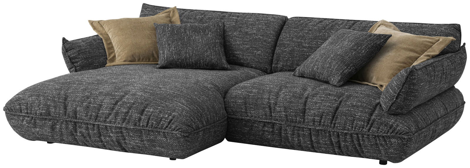 Graue Longchairkombination mit mehreren Kissen, seitliche Perspektive