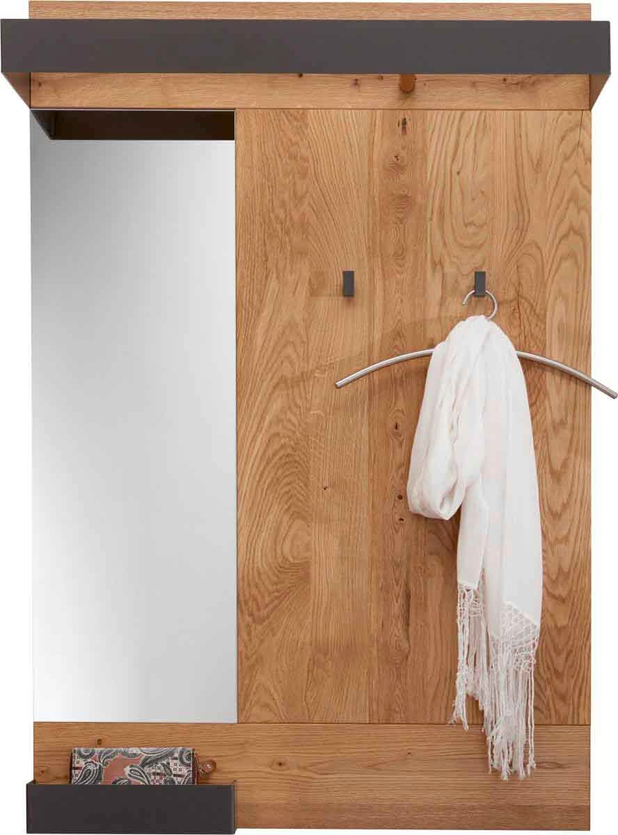 Waldwelt Garderobenpaneel AVANTI Garderobenpaneel aus Holz mit Spiegel, zwei Haken und Ablage, Frontalansicht