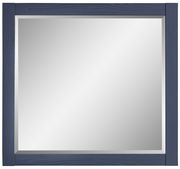 Quadratischer Spiegel mit dunkelblauem Holzrahmen, Frontalansicht