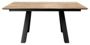 Moderner Esstisch mit Holzplatte und schwarzen Metallbeinen, Frontalansicht