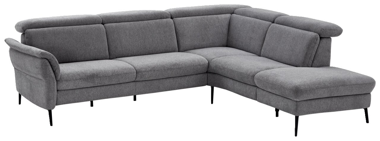 Graue Eckgarnitur mit modernem Design, Ansicht von schräg vorne.