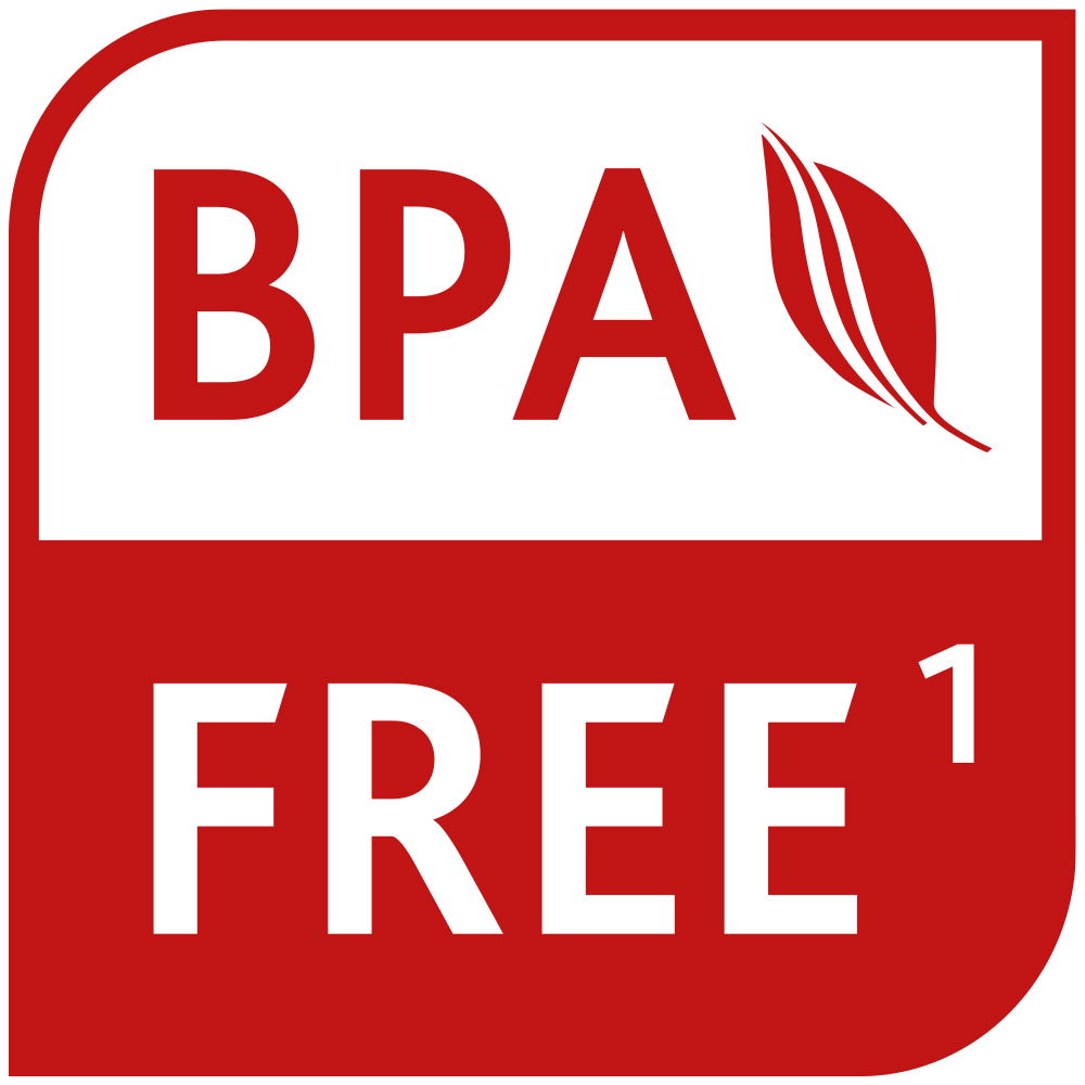 BPA-frei Symbol in Rot mit Blattmotiv, Vorderansicht