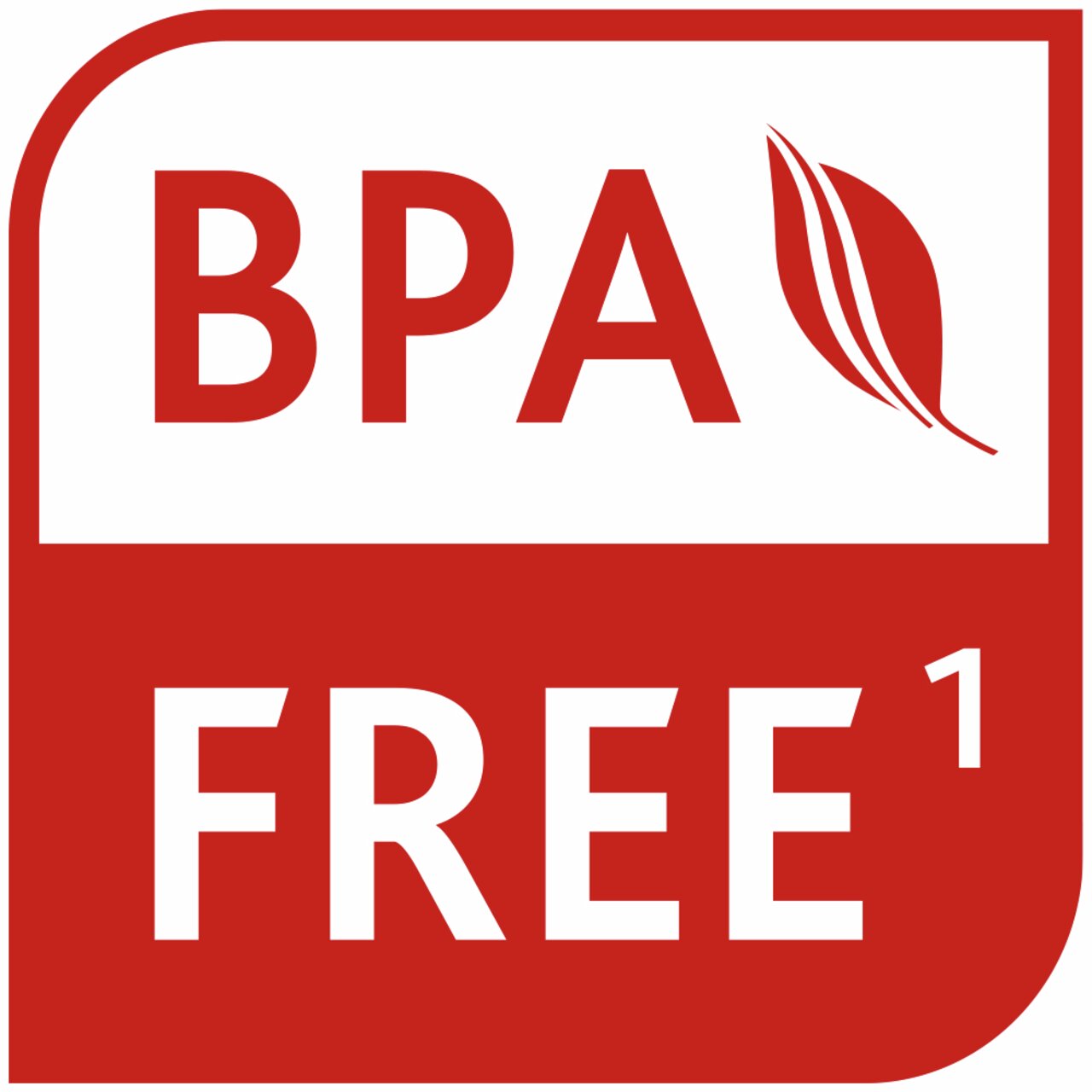 BPA-frei Symbol in Rot mit Blattmotiv, Vorderansicht