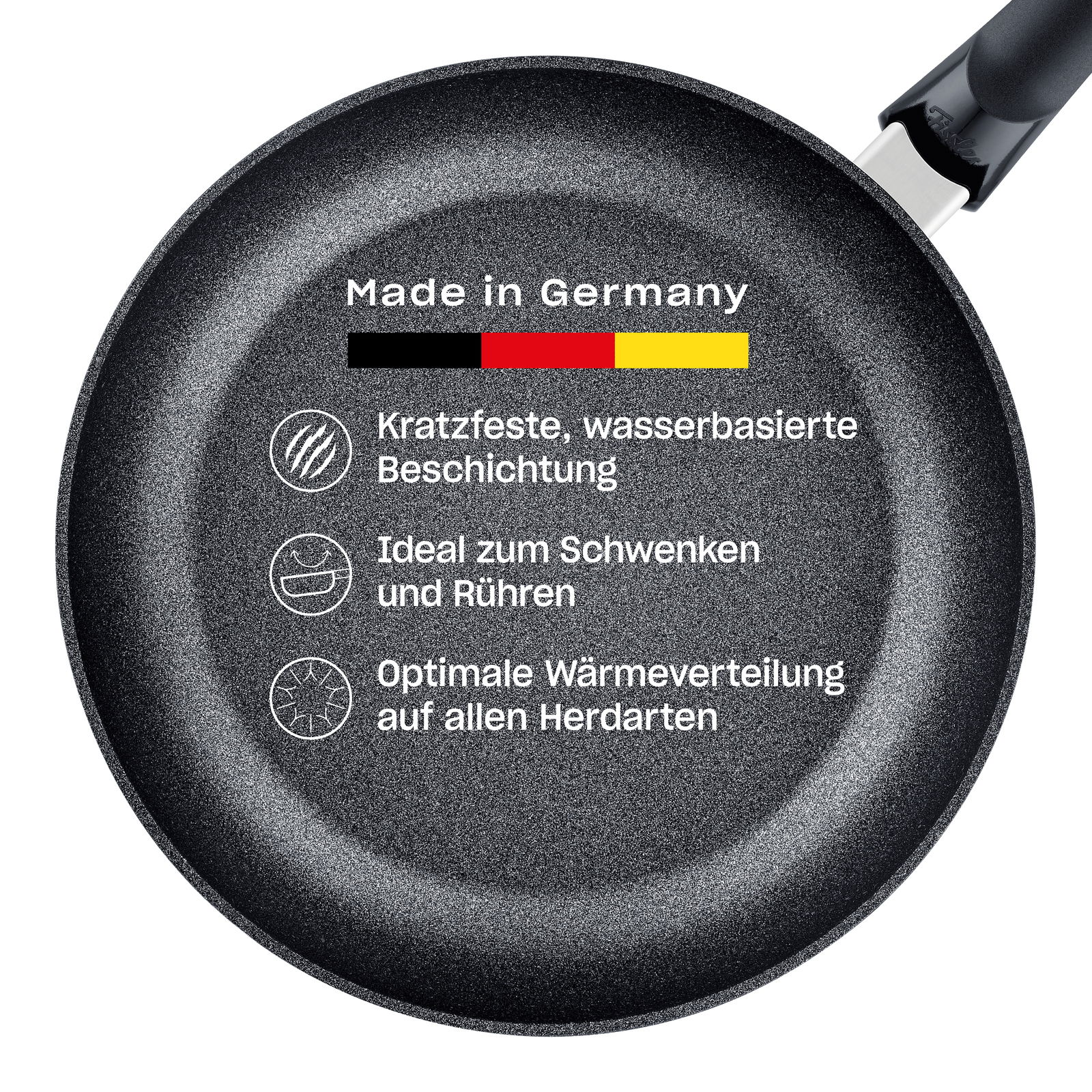 Pfanne 28 cm Adamant Classic, Draufsicht, kratzfeste wasserbasierte Beschichtung, ideal zum Schwenken und Rühren, optimale Wärmeverteilung, Made in Germany
