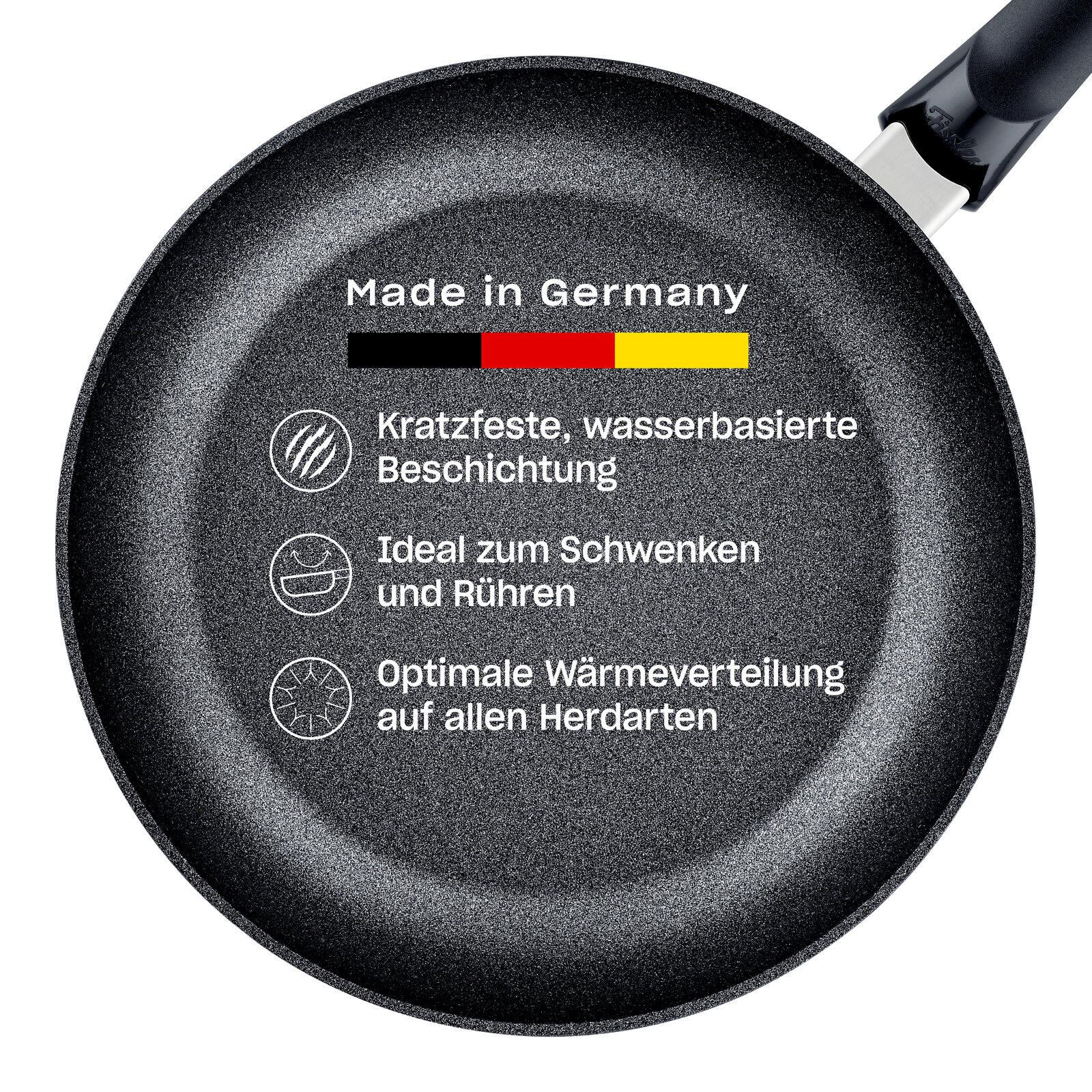 Pfanne 28 cm Adamant Classic, Draufsicht, kratzfeste wasserbasierte Beschichtung, ideal zum Schwenken und Rühren, optimale Wärmeverteilung, Made in Germany