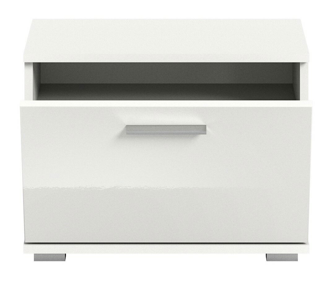 Weiße Sitzbank mit Stauraum, Frontansicht