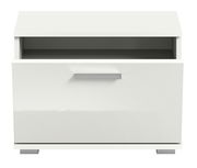 Weiße Sitzbank mit Stauraum, Frontansicht