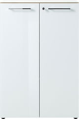 Weißer Aktenschrank mit zwei Türen und silbernen Griffen, Vorderansicht