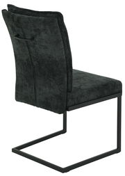 Rückansicht eines modernen Schwingstuhls OLIVIA mit schwarzem Stoffbezug und Metallgestell.