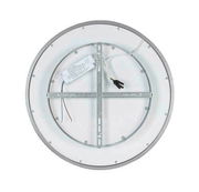 Rückansicht einer runden LED-Deckenleuchte mit sichtbarer Verkabelung und Metallrahmen.