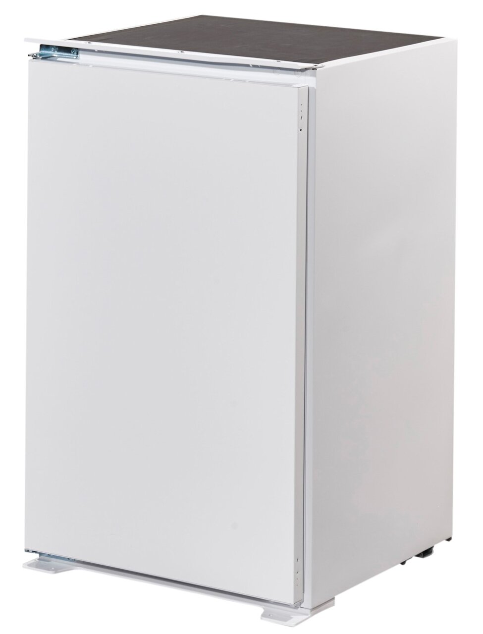 Weißer Küchenschrank in Frontalansicht mit geschlossener Tür.