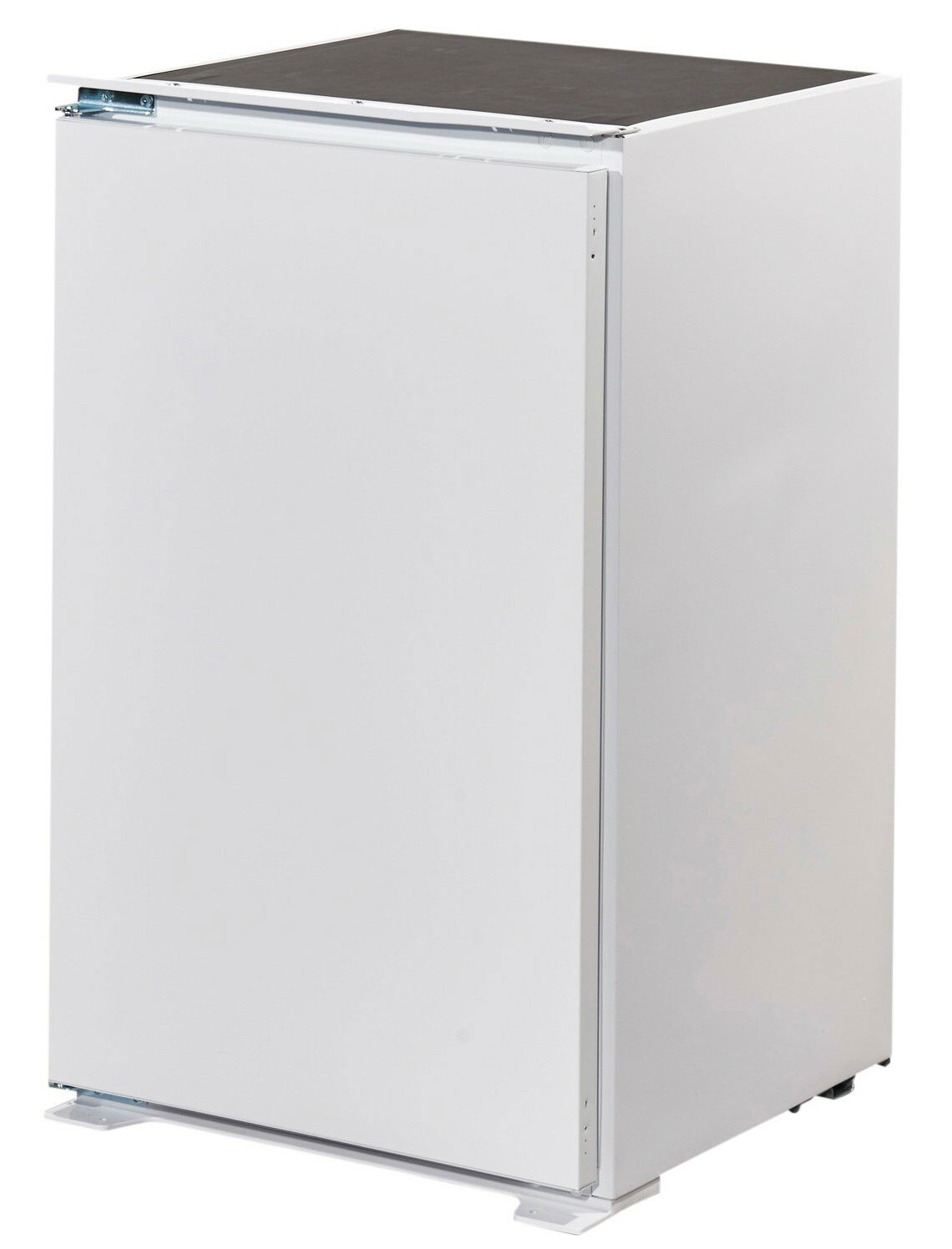 Weißer Küchenschrank in Frontalansicht mit geschlossener Tür.