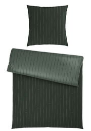 Dunkelgrüne Wendebettwäsche mit feinen vertikalen Streifen, Draufsicht