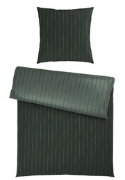 Dunkelgrüne Wendebettwäsche mit feinen vertikalen Streifen, Draufsicht