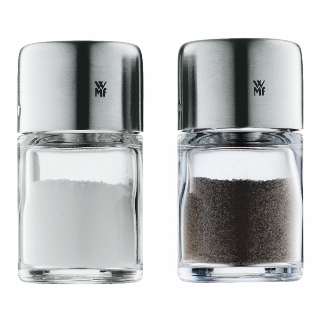 WMF Mini Salz-/Pfeffer-Set 2-tlg. Salz- und Pfefferstreuer-Set BEL GUSTO aus Glas mit Edelstahlkappen, Vorderansicht