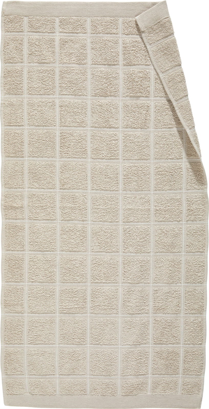 Beiges Frottiertuch mit Karomuster, ausgebreitet in der Draufsicht