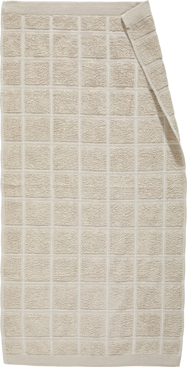 Beiges Frottiertuch mit Karomuster, ausgebreitet in der Draufsicht