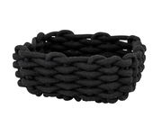 Schwarzer, geflochtener Badkorb Melara M aus Seilmaterial, seitliche Perspektive