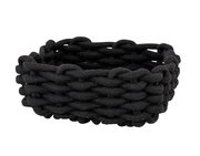 Schwarzer, geflochtener Badkorb Melara M aus Seilmaterial, seitliche Perspektive