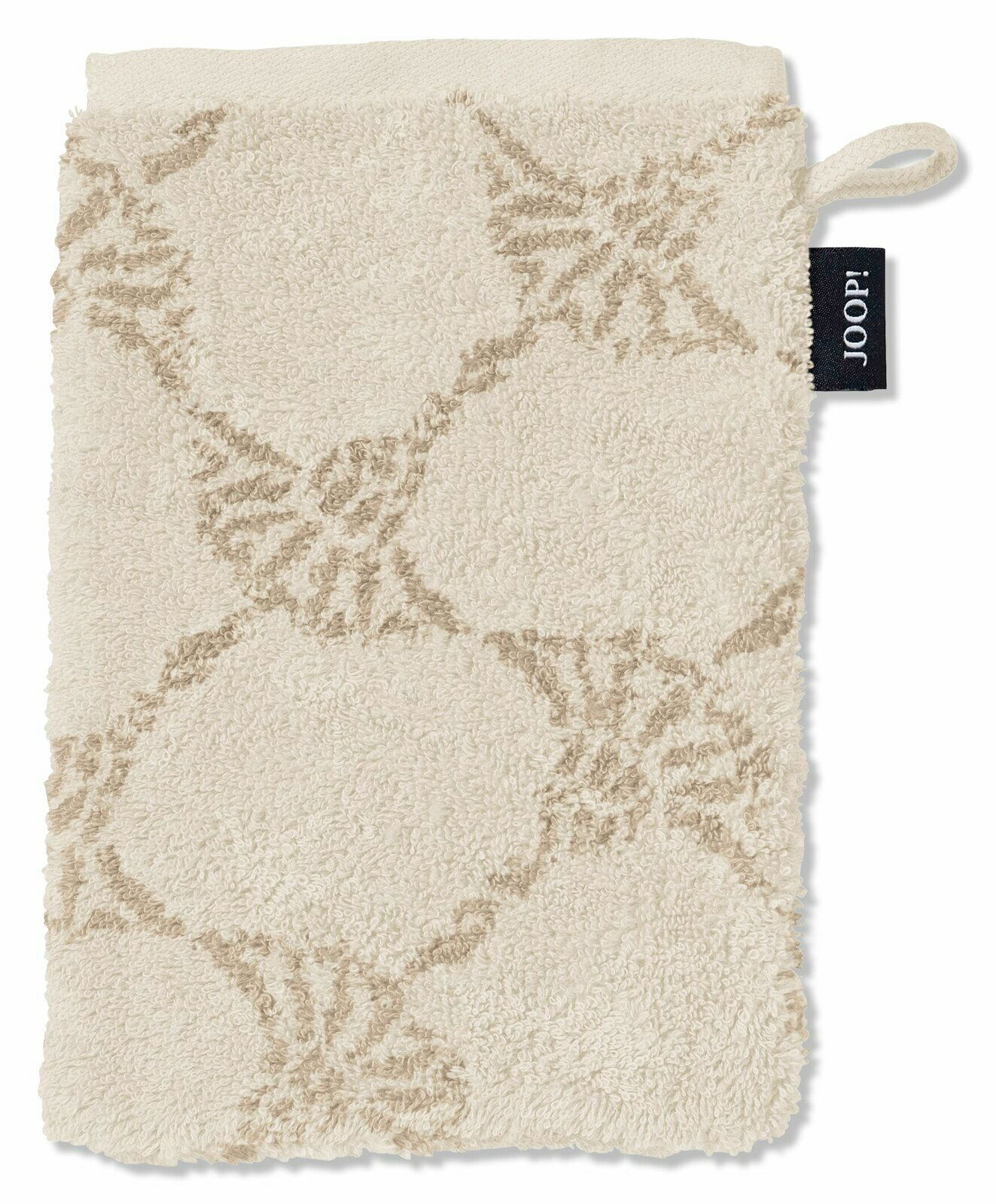 JOOP! Waschhandschuh Beiger Waschhandschuh mit geometrischem Muster und einer Schlaufe, Vorderansicht