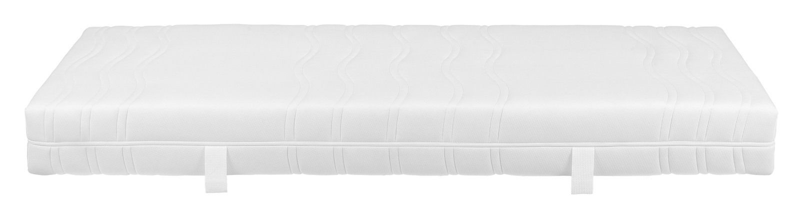 Weiße Matratze mit wellenförmigem Muster, seitliche Perspektive