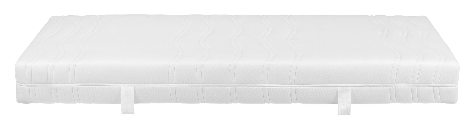 Weiße Matratze mit wellenförmigem Muster, seitliche Perspektive
