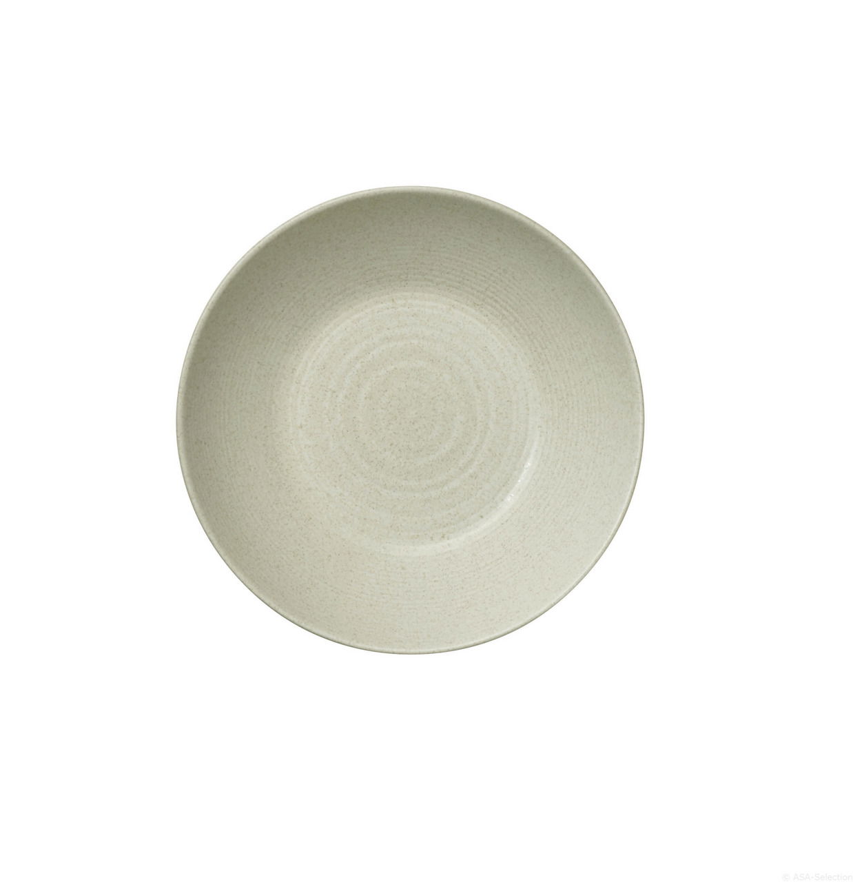 Runde, beige Schale aus Keramik, von oben betrachtet, mit feiner Struktur und dezentem Design.