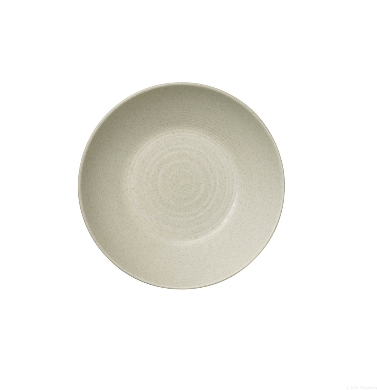 Runde, beige Schale aus Keramik, von oben betrachtet, mit feiner Struktur und dezentem Design.
