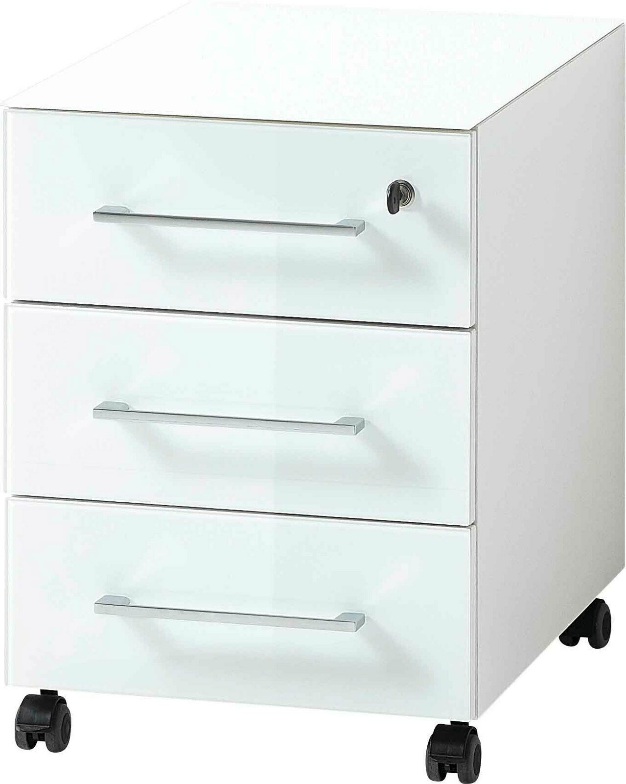 XORA Rollcontainer MATERNO Weißer Rollcontainer mit drei Schubladen und Rollen, seitliche Perspektive