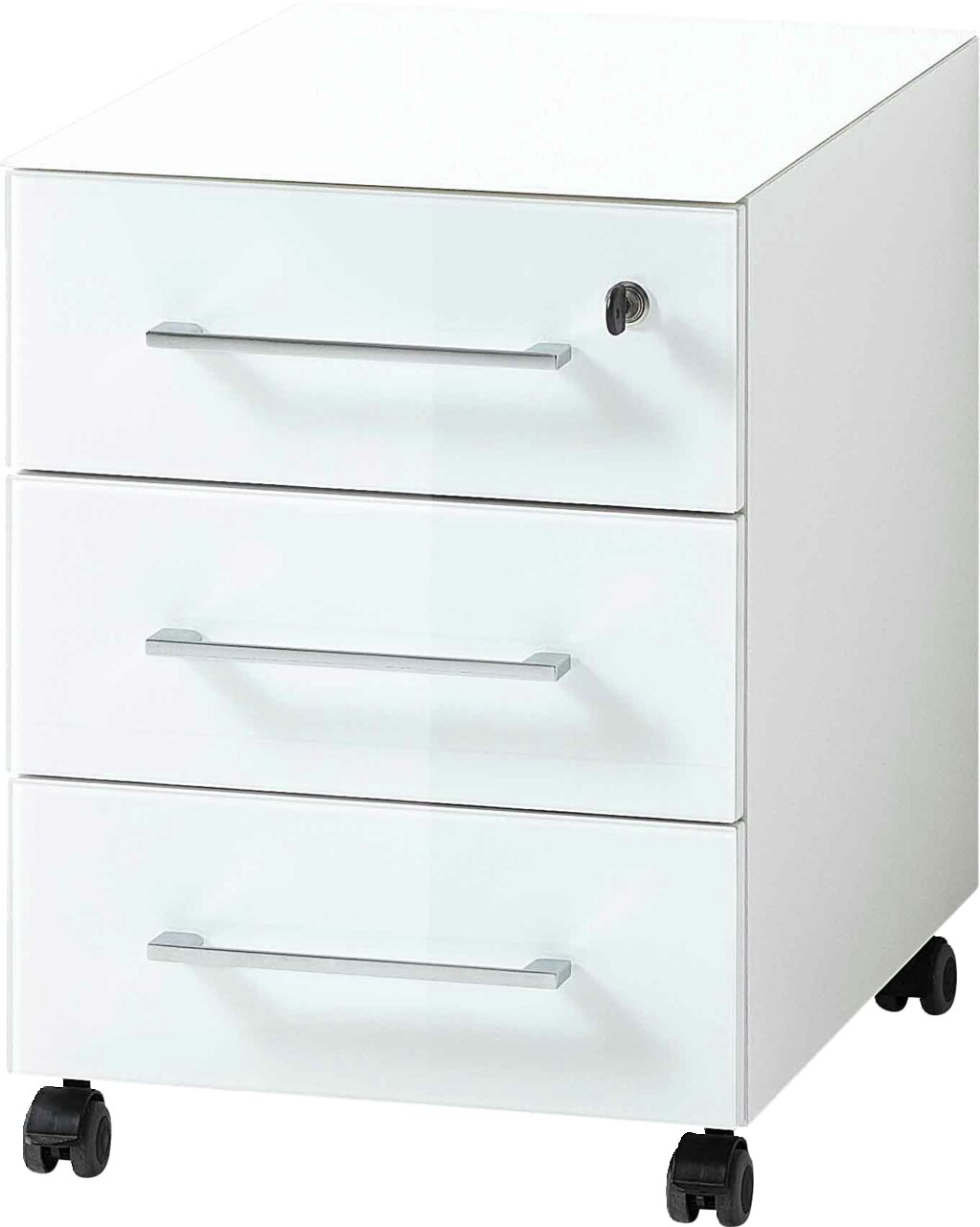 XORA Rollcontainer MATERNO Weißer Rollcontainer mit drei Schubladen und Rollen, seitliche Perspektive