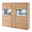 Hochwertiges Highboard aus Holz mit Glaseinsätzen, frontal fotografiert