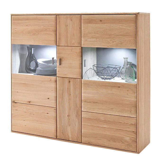 Cantus Highboard TARRAGONA Hochwertiges Highboard aus Holz mit Glaseinsätzen, frontal fotografiert
