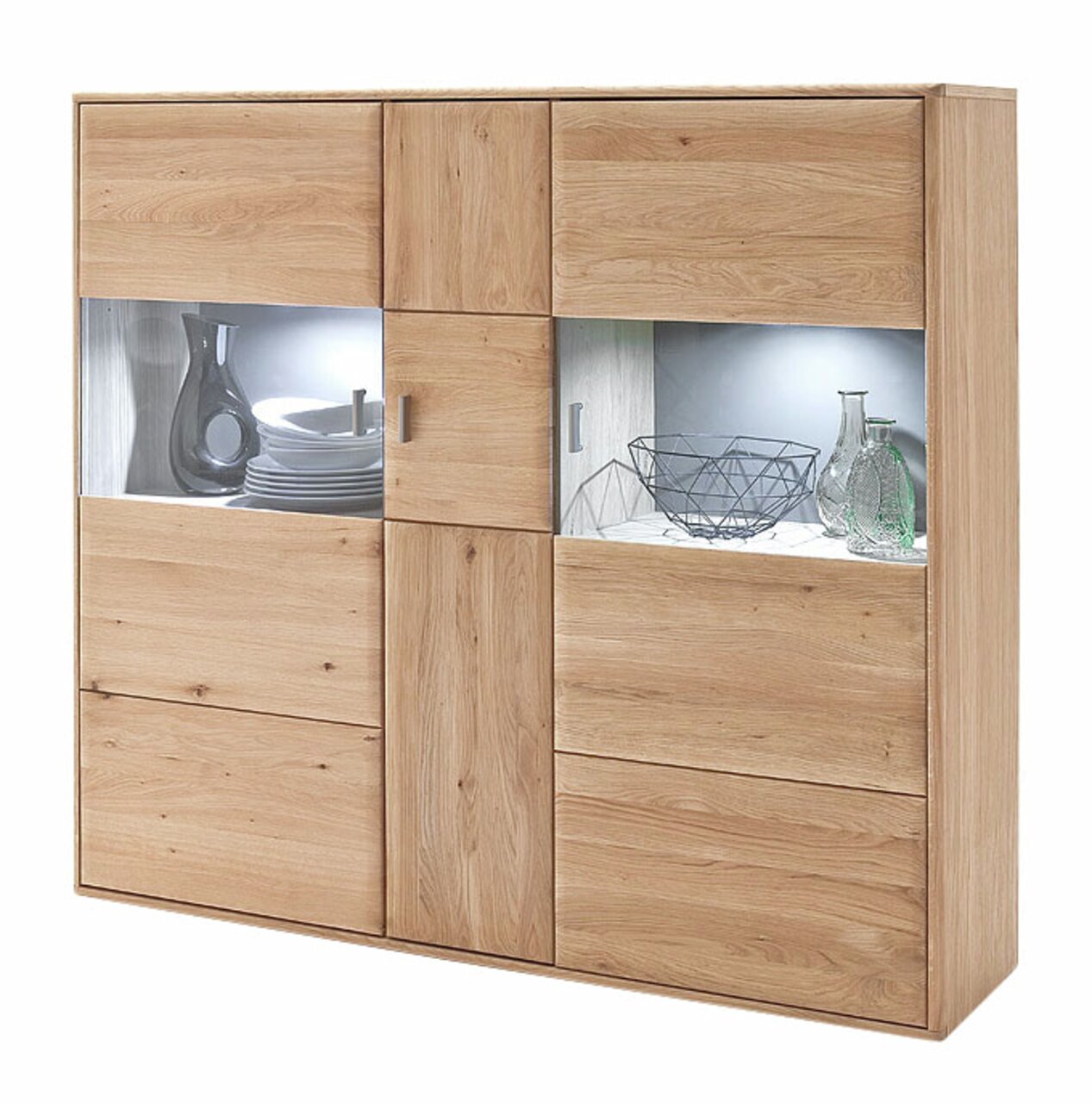 Cantus Highboard TARRAGONA Hochwertiges Highboard aus Holz mit Glaseinsätzen, frontal fotografiert