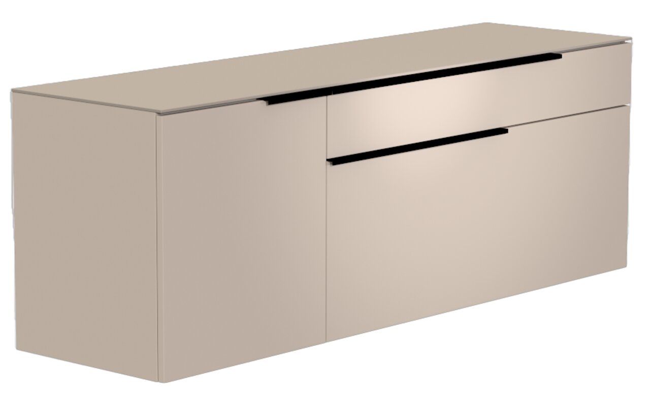 Hänge-Lowboard in beige, perspektivisch von vorne links gesehen