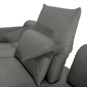 Detailfoto van een grijze longchair-set met verstelbare rugleuning en armleuning.