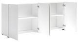 Weißes Sideboard mit offenen Türen, seitliche Perspektive