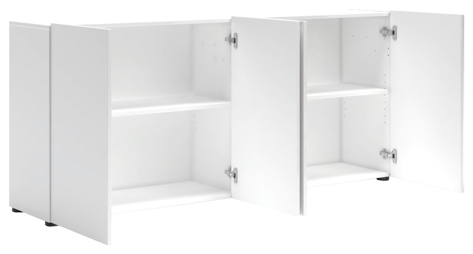 XORA Sideboard MISTER LORD Weißes Sideboard mit offenen Türen, seitliche Perspektive