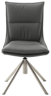 Moderner Stuhl mit gepolsterter Rückenlehne und Sitzfläche, Metallgestell, Frontalansicht