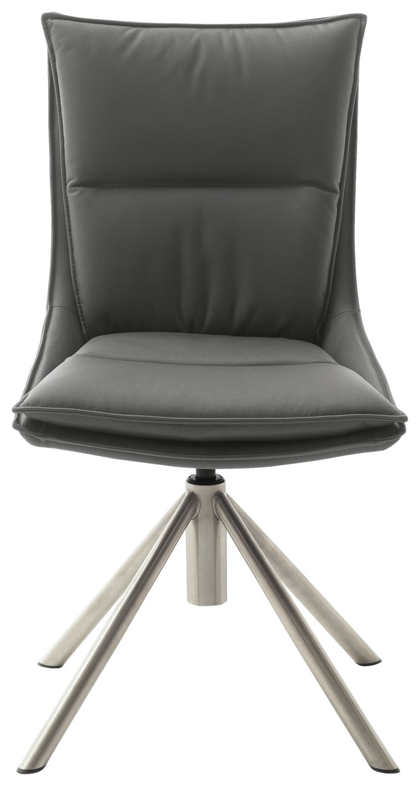 Moderner Stuhl mit gepolsterter Rückenlehne und Sitzfläche, Metallgestell, Frontalansicht