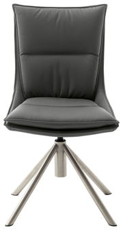 Moderner Stuhl mit gepolsterter Rückenlehne und Sitzfläche, Metallgestell, Frontalansicht