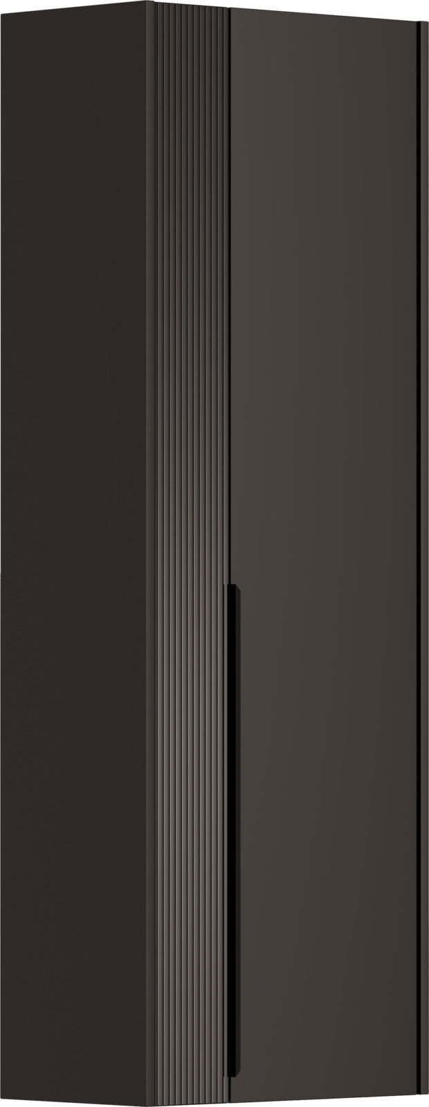 Schwarzer Hängegarderobenschrank mit geriffelter Oberfläche, Frontalansicht