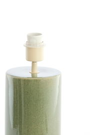 Grüner Lampenfuß aus Keramik mit cremefarbener Fassung, seitliche Perspektive