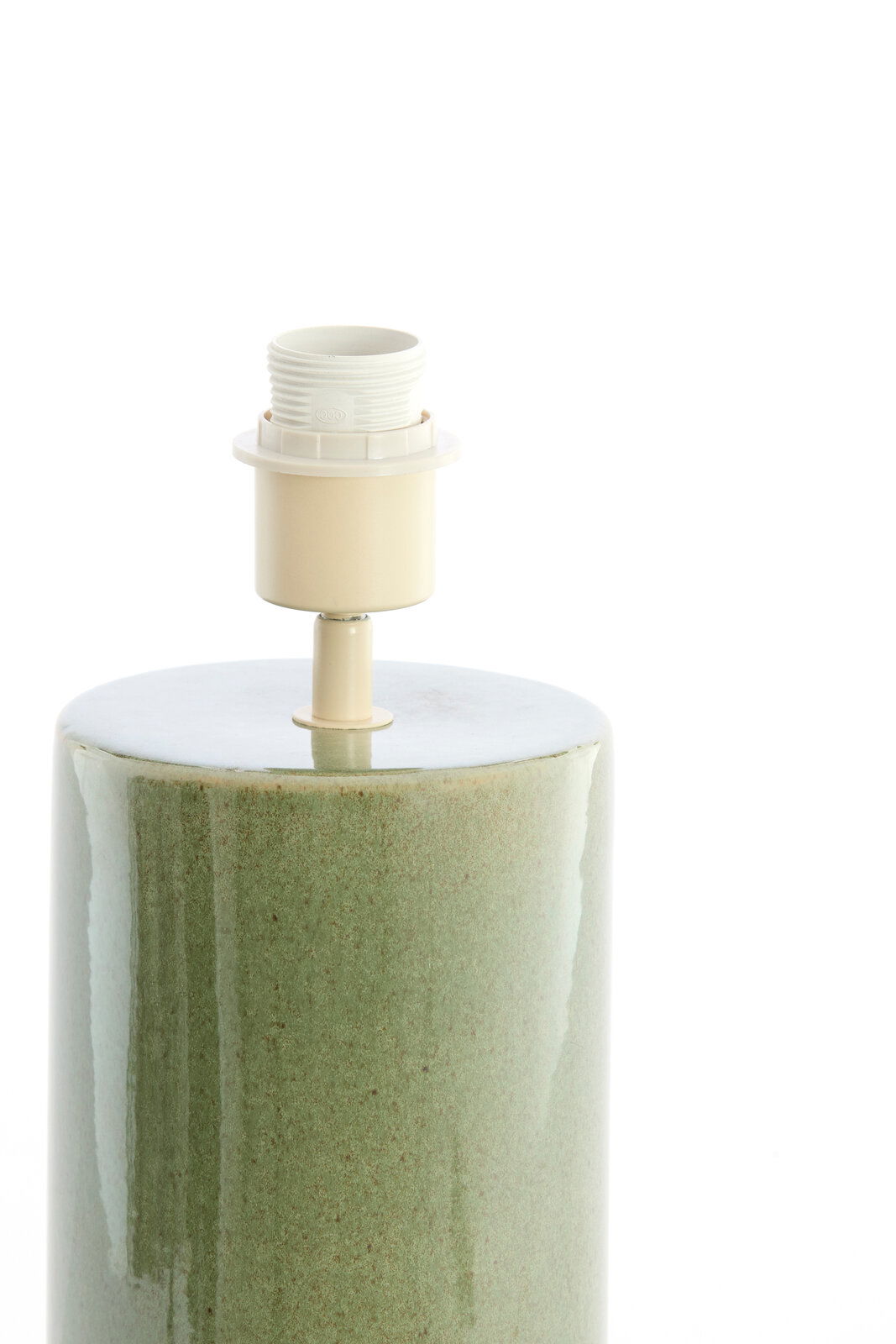 Grüner Lampenfuß aus Keramik mit cremefarbener Fassung, seitliche Perspektive