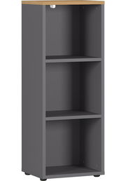 Graues Aktenregal mit drei Fächern, seitliche Perspektive