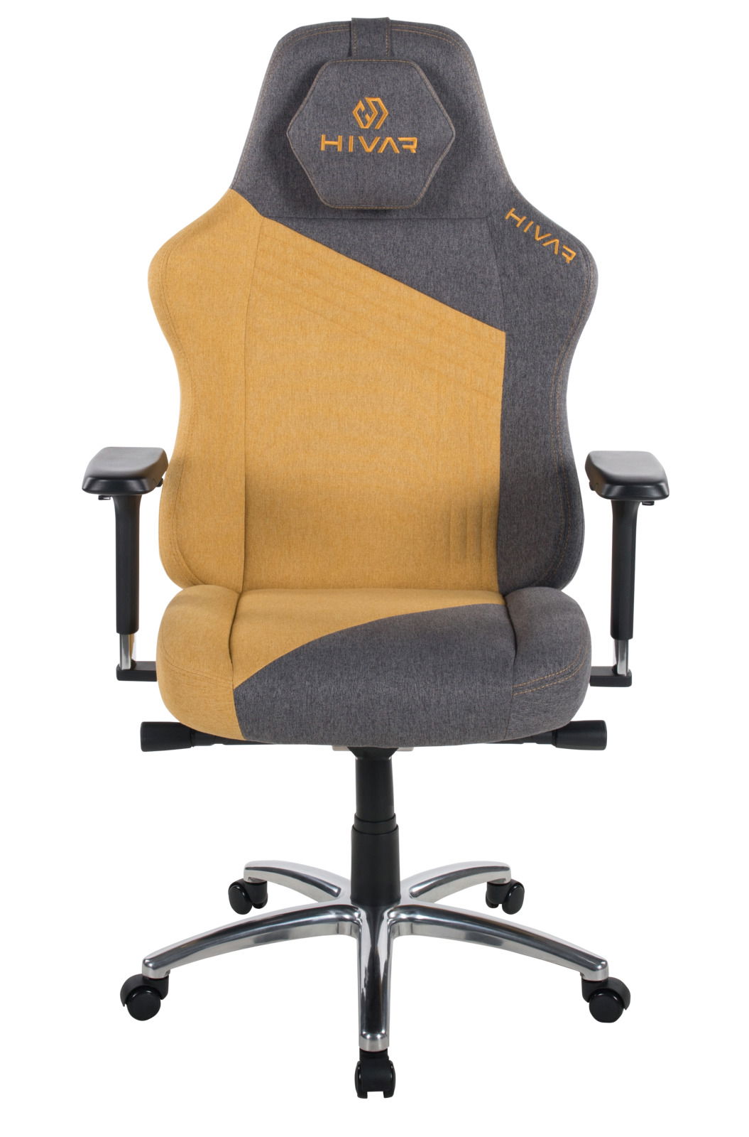 Gaming Stuhl in gelb-grauem Design, Vorderansicht