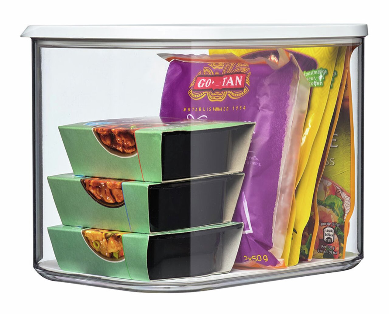 Vorratsdose Modula XL 4500 ml, gefüllt mit verschiedenen Lebensmitteln, seitliche Perspektive